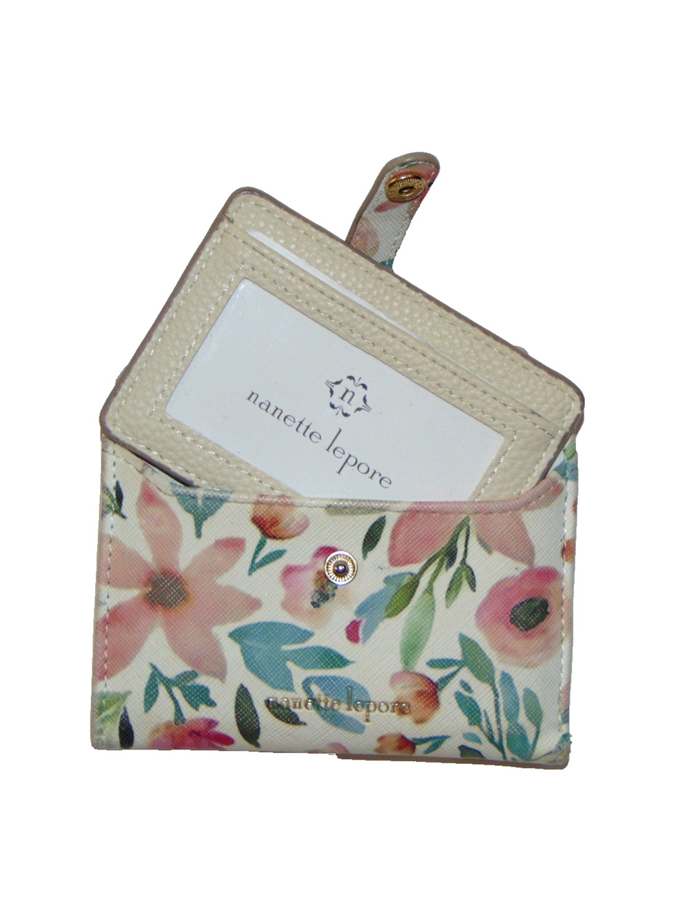 Nanette Lepore Floral Bifold Wallet Removable Card Case Zip Coin Ivory Pink Set